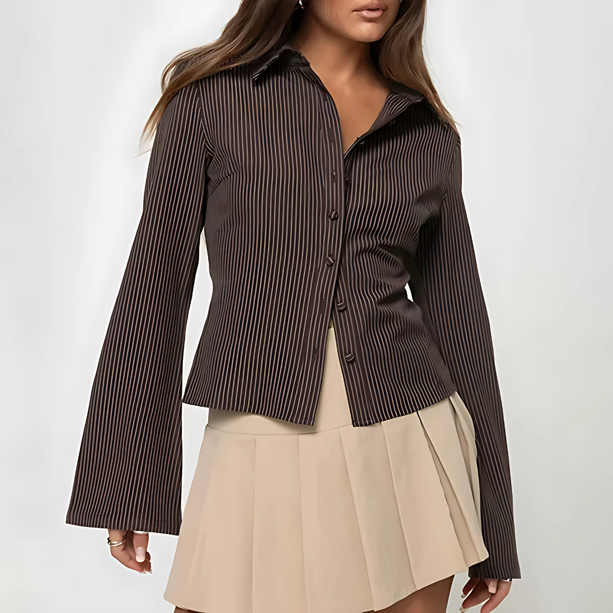 Elegante Damesblouse met Bruine Strepen