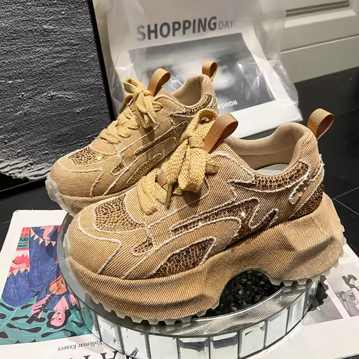 Dames Chunky Sneakers met Glamoureuze Pailletten