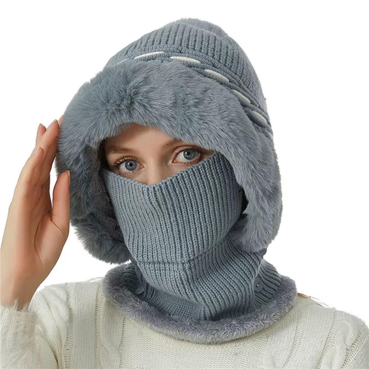 Zachte en warme 2-in-1 fleece muts en sjaal