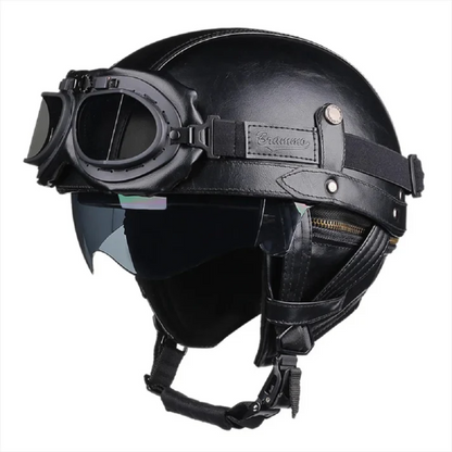 Casque Moto Demi-Jet Vintage Noir