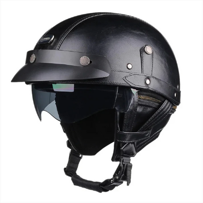 Casque Moto Demi-Jet Vintage Noir - Marcherelle