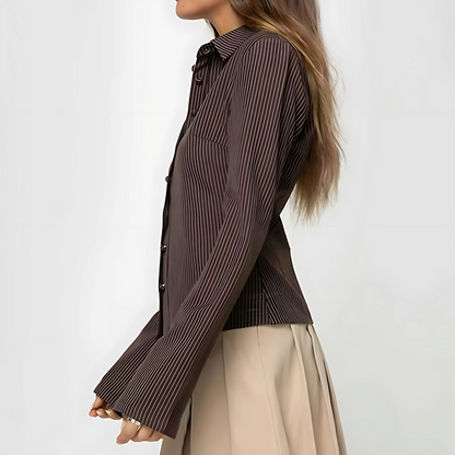Elegante Damesblouse met Bruine Strepen