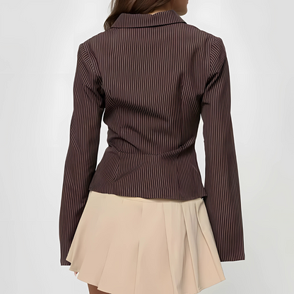 Elegante Damesblouse met Bruine Strepen