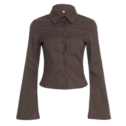 Elegante Damesblouse met Bruine Strepen