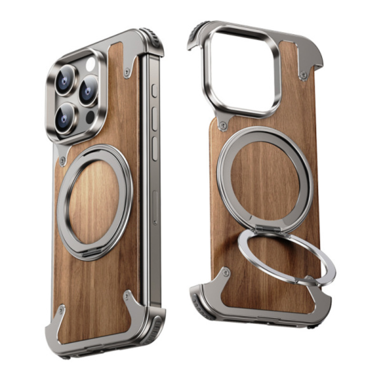 iPhone hoes van natuurlijk hout met draaibare standaard