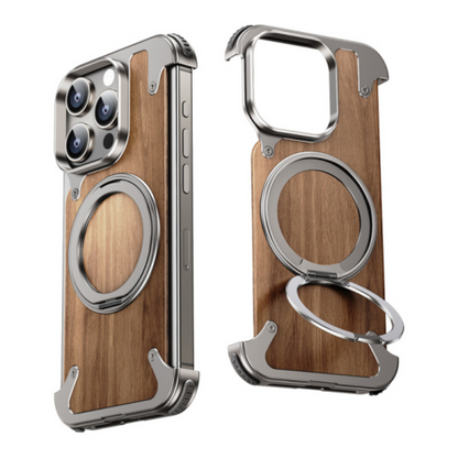 iPhone hoes van natuurlijk hout met draaibare standaard