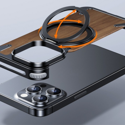 iPhone hoes van natuurlijk hout met draaibare standaard