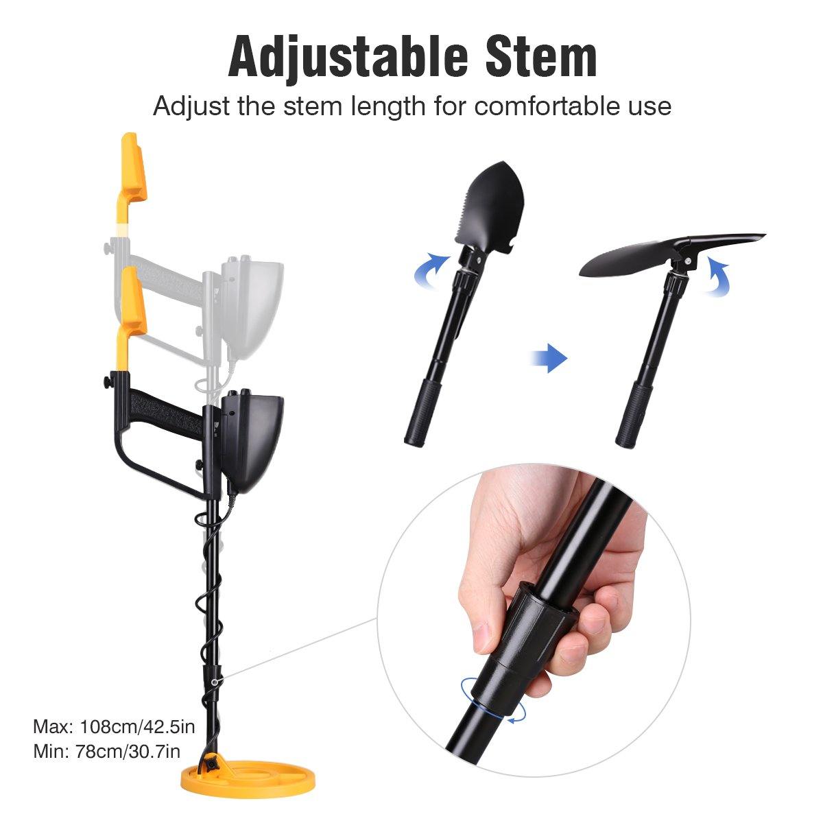 Détecteur de métaux dorés Mega Detector Set avec casque et pelle