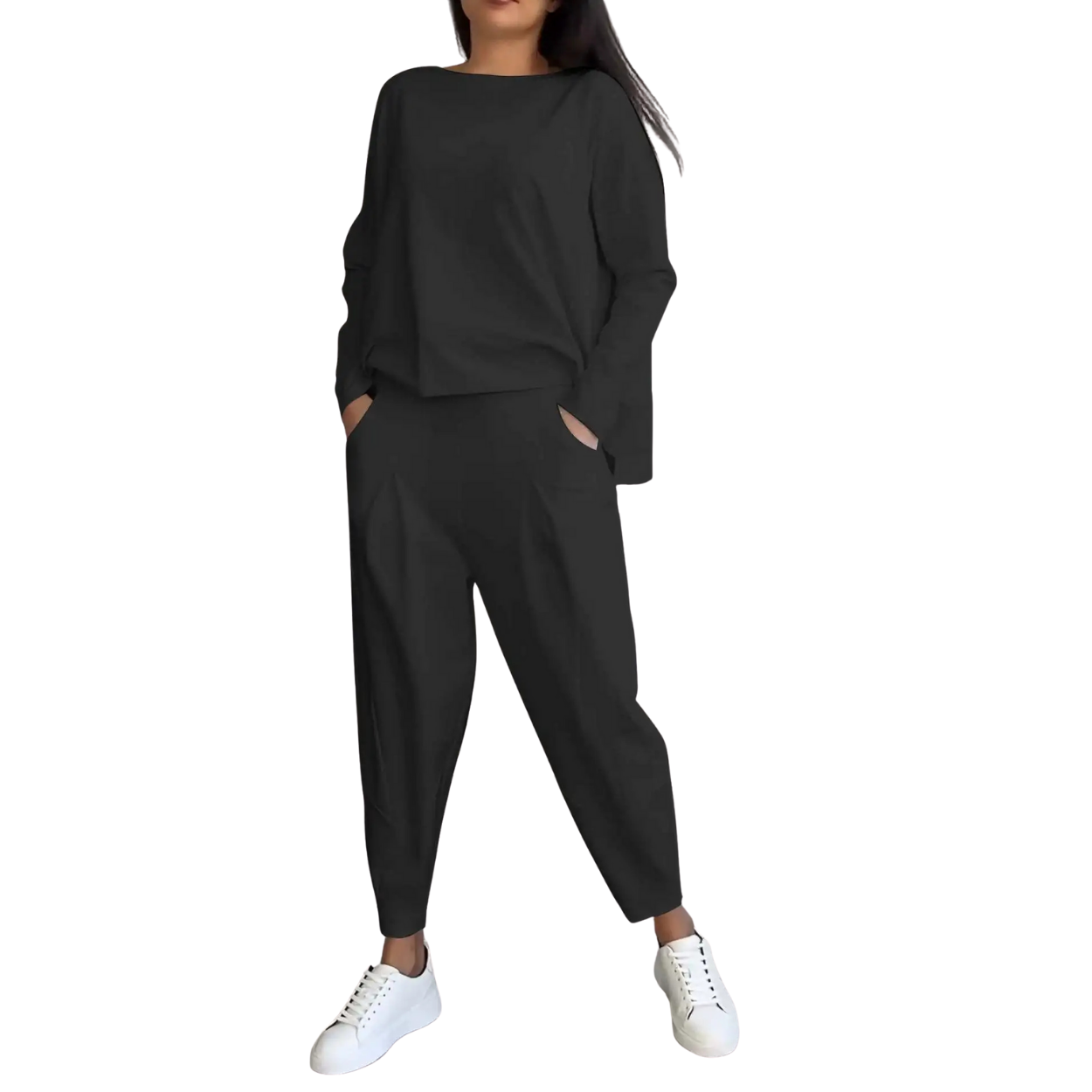 Ensemble Femme Décontracté 2 Pièces Sweat et Pantalon Taille Élevée