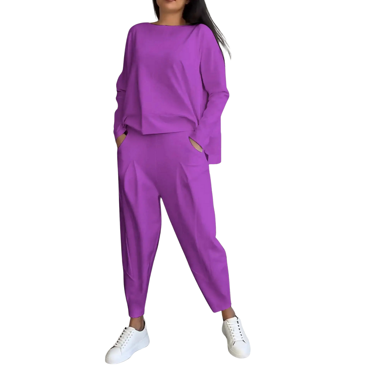 Ensemble Femme Décontracté 2 Pièces Sweat et Pantalon Taille Élevée
