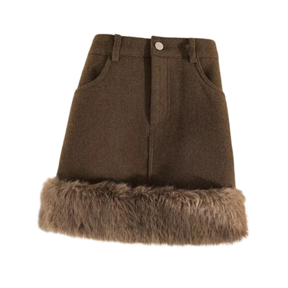 Jupe Hiver Femme Courte et Élégante avec Col de Fourrure