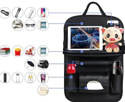 Support de siège auto avec plateau repliable en cuir