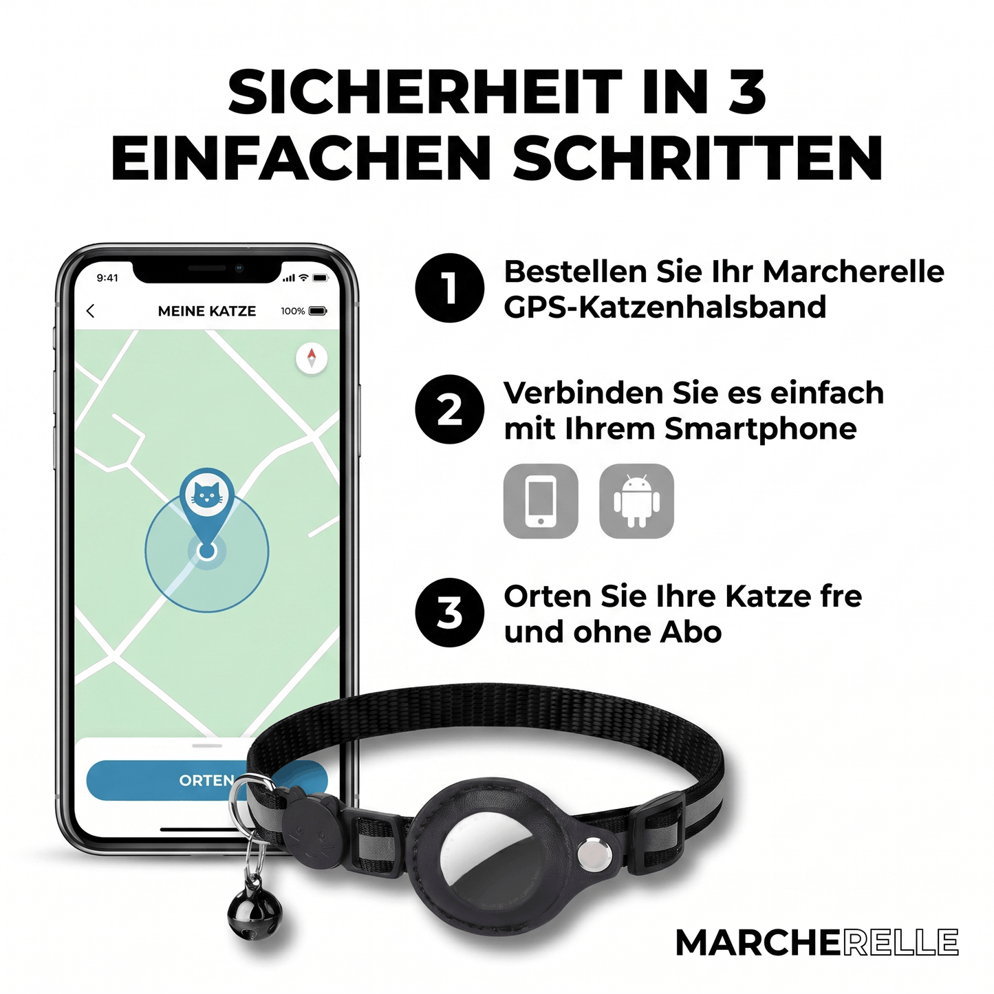 Macherelle™ – GPS-halsband voor katten zonder abonnement | Compatibel met iOS & Android