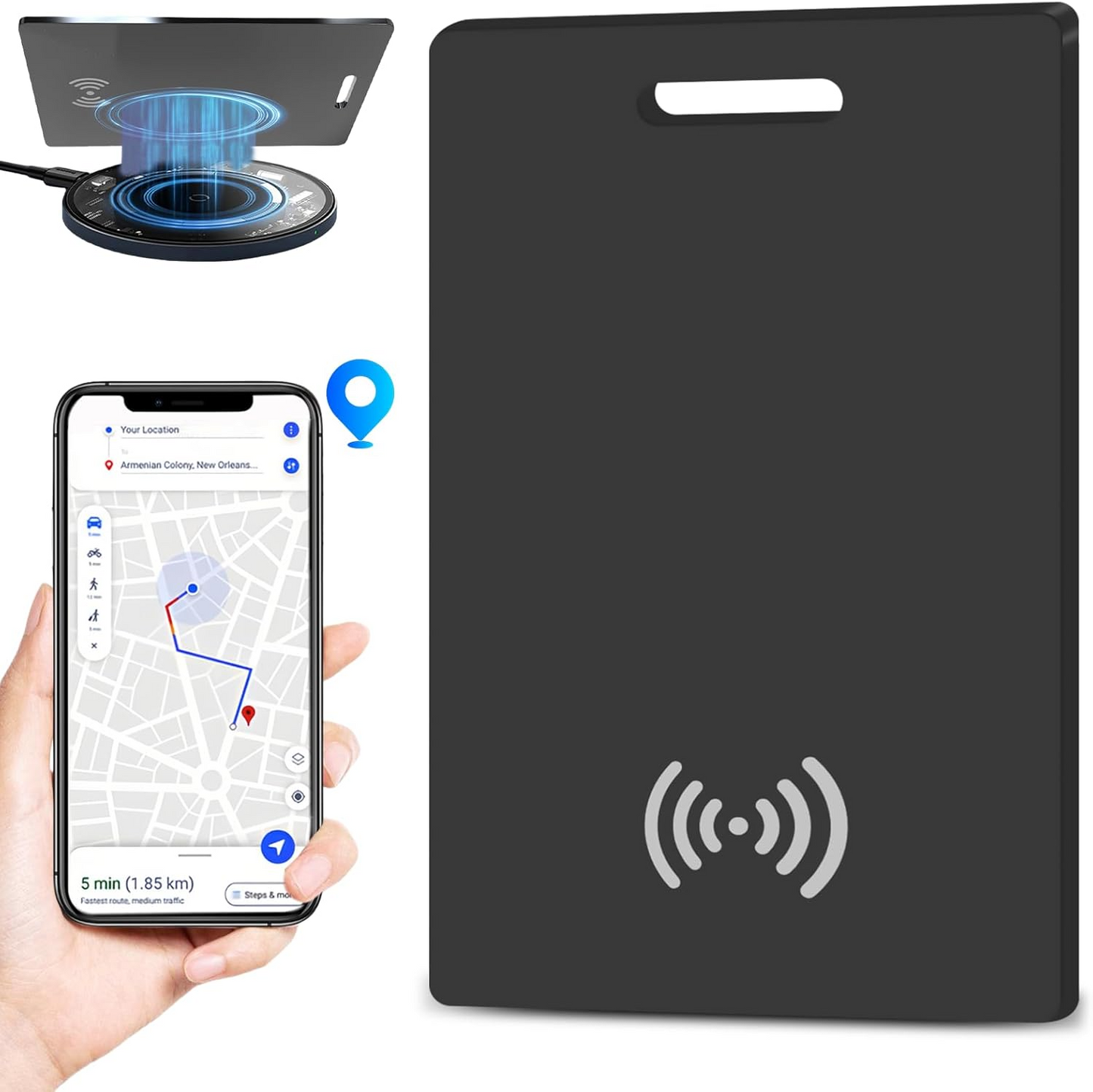 Marcherelle™ – Oplaadbare Portefeuille Volgkaart, Compatibel met Apple Zoek Mijn