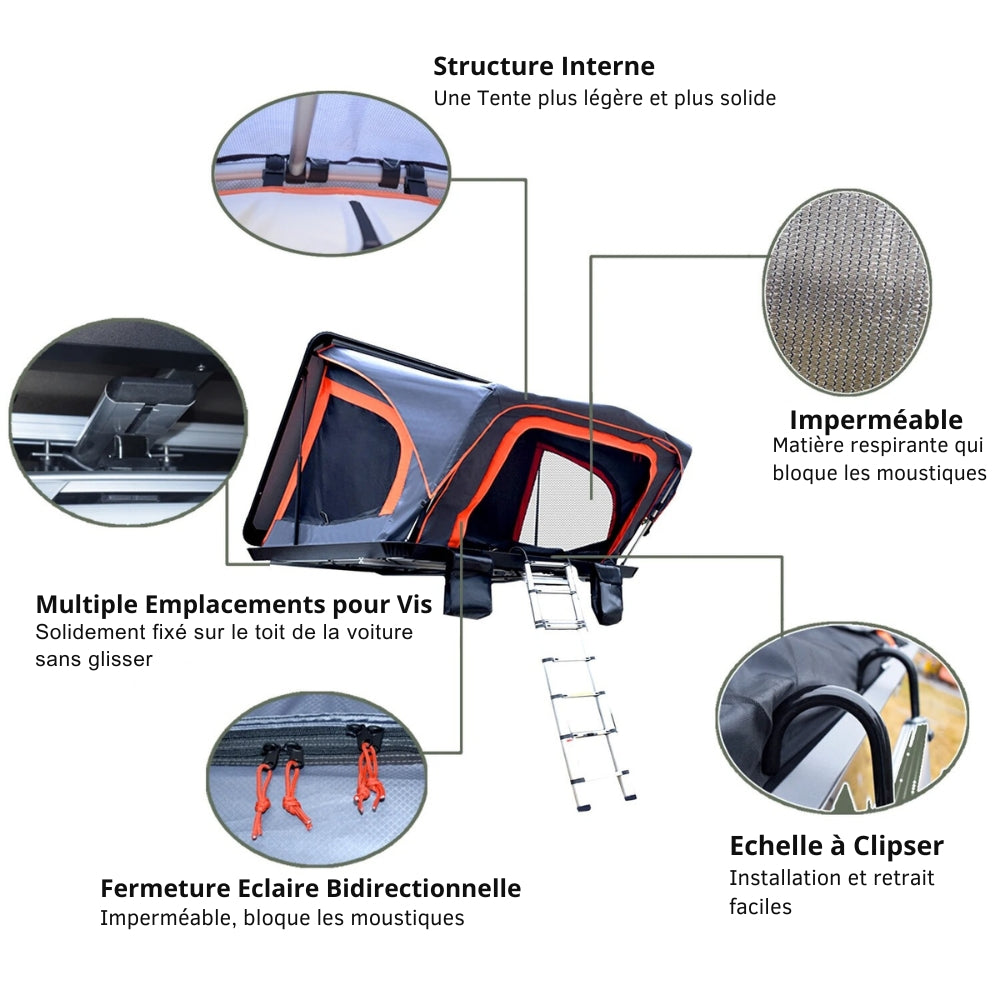 Tente de Toit 2 Places pour Voiture avec Fermeture Rigide